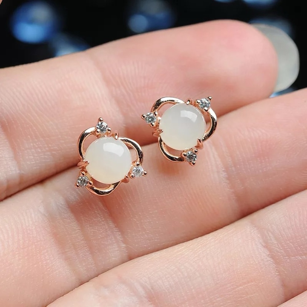 New- Jade Earrings, Stud earrings, Rose Gold Earrings, Jade Earrings for her
